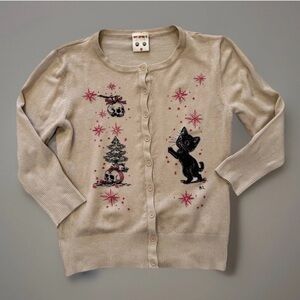 Miss Ladybug Cat Cardigan Sweater Top Sz S Skull Christmas Pin Up Womens USA